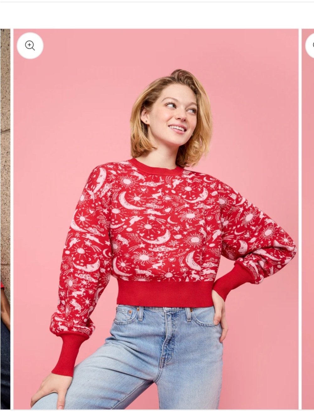 Mixed Crewneck Knit Sweater in Red Celestial
